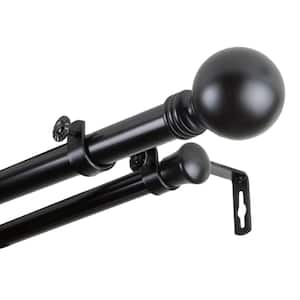 66 in. - 120 in. Double Curtain Rod in Black with Globe Finial