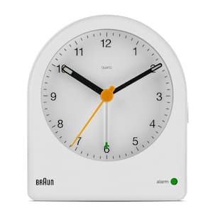 Braun Classic Analog Alarm Clock, Snooze&Continuous Backlight, Quiet Quartz Movement, Beep Alarm in White, model BC22W.