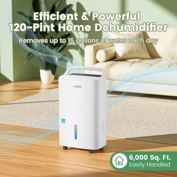 120 pt. 6000 sq. ft. Energy Star Residential Dehumidifier for Bedroom, Basement or Wet Rooms in White with Bucket