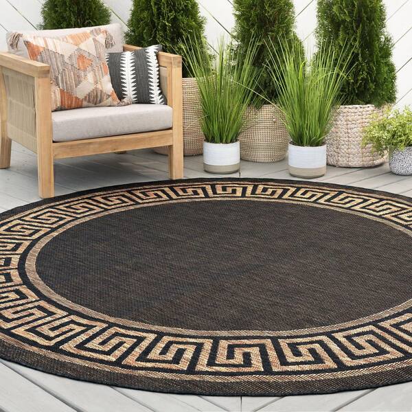 Eco Greek Key Gold 6 ft. Round Indoor/Outdoor Area Rug