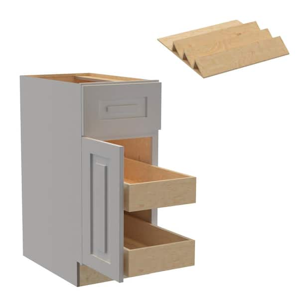 Home Decorators Collection Grayson 15 in. W x 24 in. D x 34.5 in. H Assembled Plywood Base Kitchen Cabinet in Pearl Gray with 2ROT Spice LH
