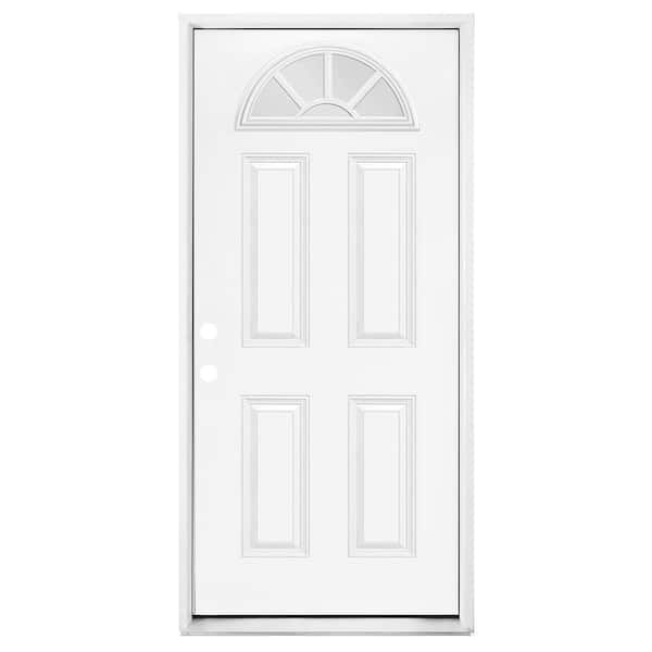 Builders Choice 32 in. x 80 in. Right-Hand/Inswing Fan Lite Clear Glass Primed Steel Prehung Front Door 4-9/16 in. Frame and Brickmould