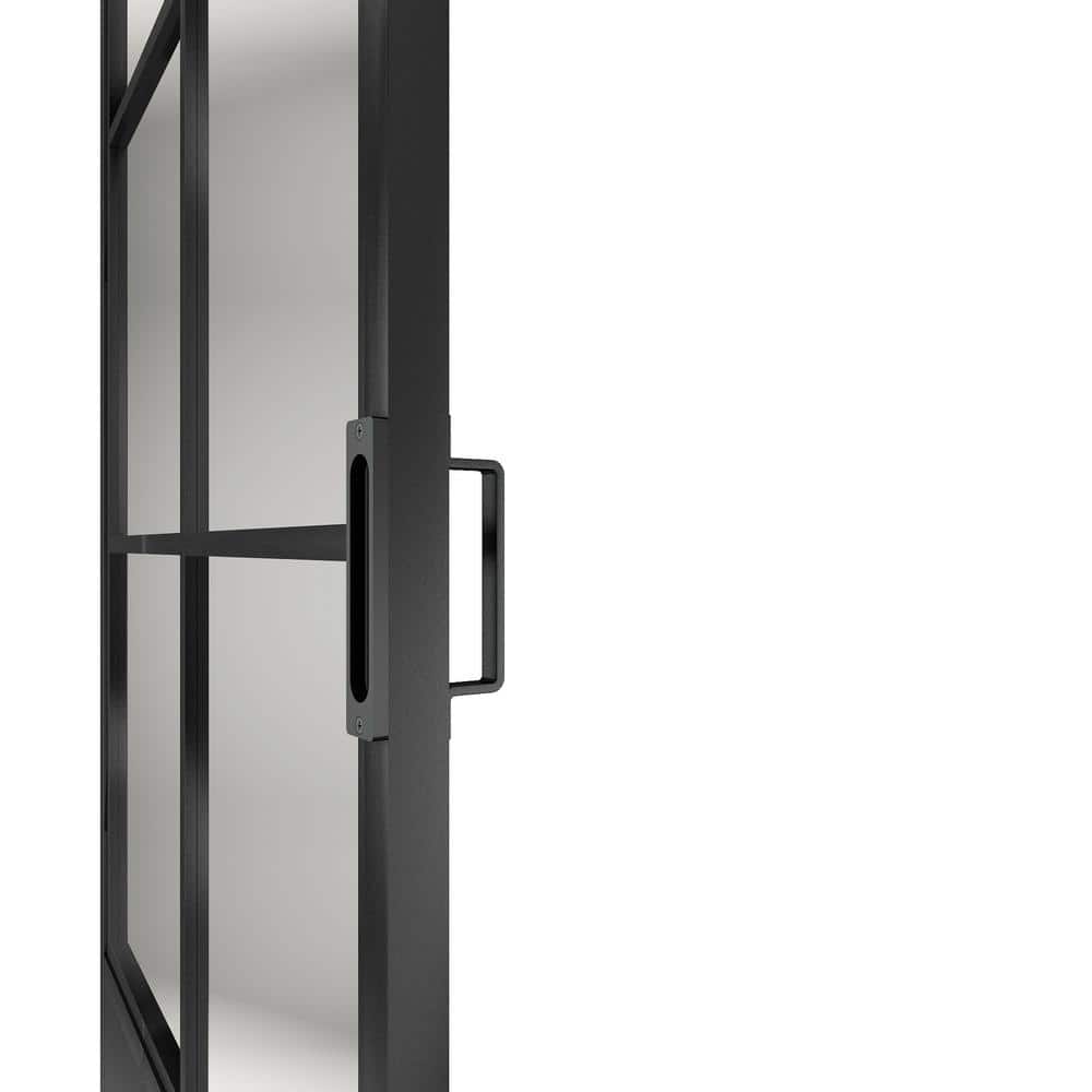 30 in. x 84 in. Frosted Glass Black Steel Frame Barn Door with Sliding Hardware