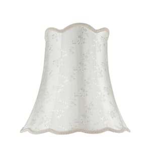 16 in. x 15 in. Ivory and Floral Design/Ivory Braided Trim Scallop Bell Lamp Shade