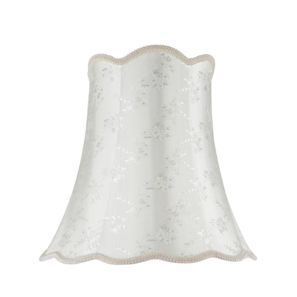 Aspen Creative Corporation 16 in. x 15 in. Ivory and Floral Design/Ivory Braided Trim Scallop Bell Lamp Shade