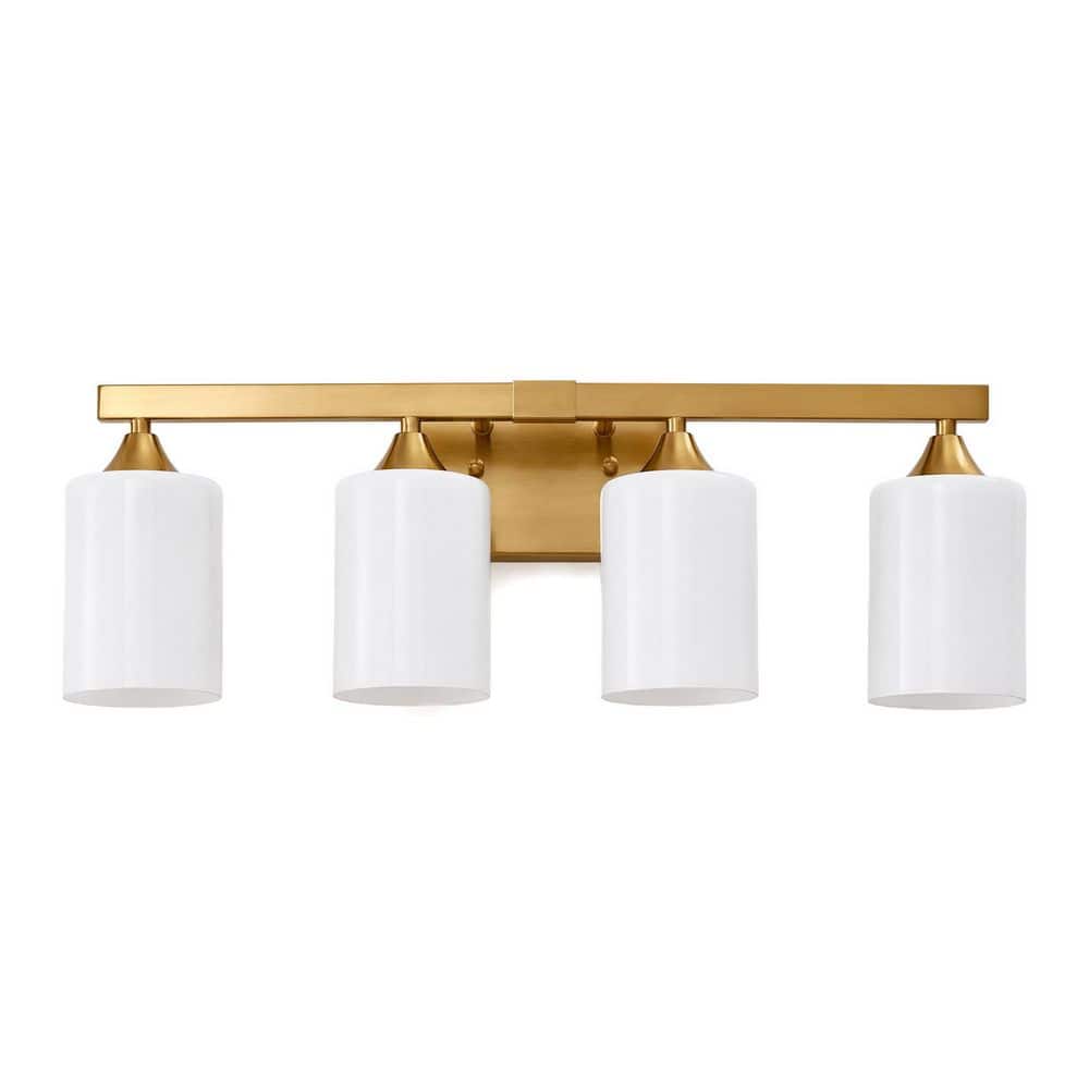 4-Light Brushed Gold Modern Bath Vanity Wall Light Sconce with Frosted Glass Shade for Bathroom, E26, No Bulbs Included price history on PriceWatchPro