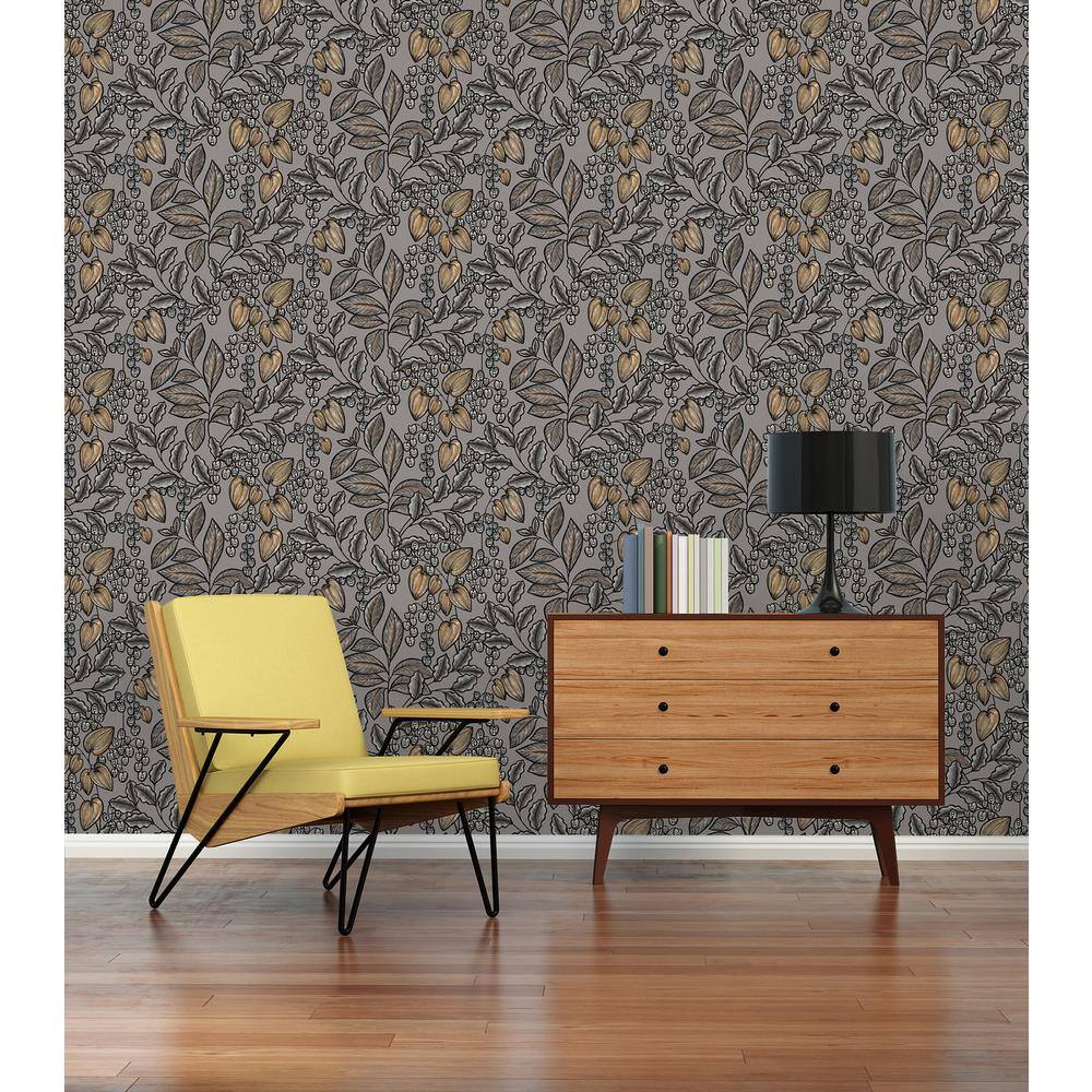 Leif Grey and Orange Floral Non-Woven Wallpaper Roll