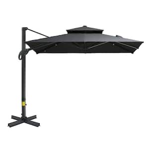 10 ft. x 10 ft. Patio Hanging Cantilever Umbrella with Aluminum Cross Base and 360° Rotation in Gray