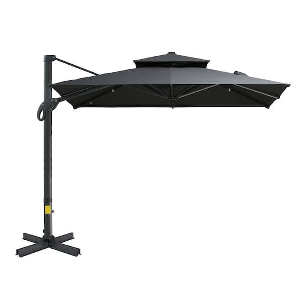 Zeus & Ruta 10 ft. x 10 ft. Patio Hanging Cantilever Umbrella with Aluminum Cross Base and 360° Rotation in Gray