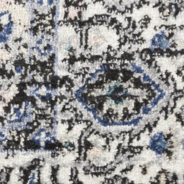 2 ft. x 10 ft. Black Floral Washable Area Rug Runner Rug