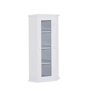 11.5 in. W x 6.9 in. D x 42.4 in. H White MDF and Glass Freestanding Bathroom Cabinet Linen Cabinet with Painted Finish
