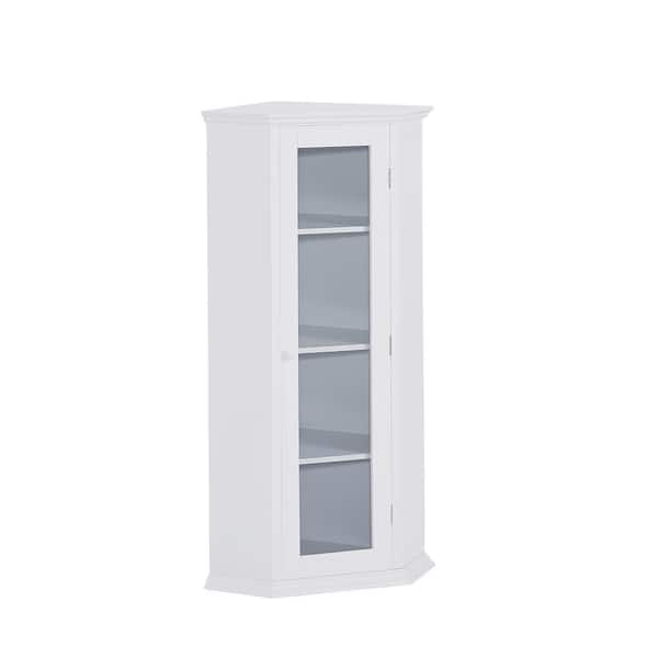Unbranded 11.5 in. W x 6.9 in. D x 42.4 in. H White MDF and Glass Freestanding Bathroom Cabinet Linen Cabinet with Painted Finish