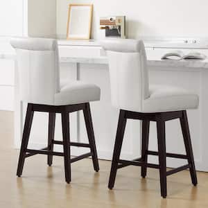 Dennis 30 in. Dark Grey Solid Wood Frame Swivel Counter Height Bar Stool with Back and Faux Leather Seat (Set of 2)