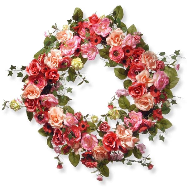 National Tree Company 32 in. Artificial Mixed Rose Spring Wreath