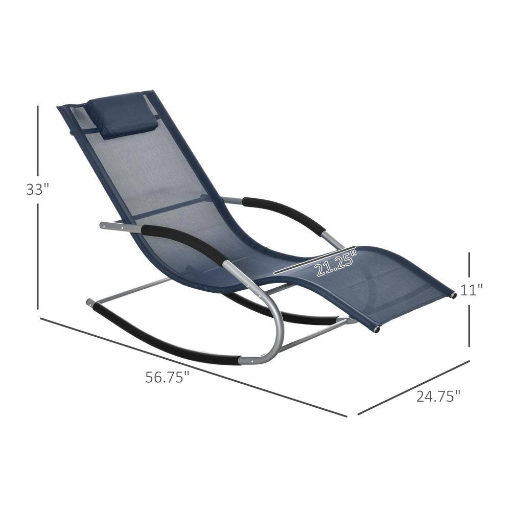 Navy Blue Steel Zero Gravity Rocking Chaise Lounge Chair