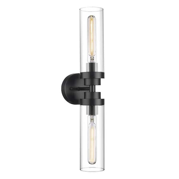 JAZAVA 22 in. 2-Light Black Vanity Light Wall Sconces with Clear Glass Shade