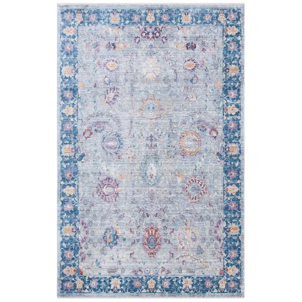 Illusion 9 ft. x 12 ft. Light Gray/Purple Floral Border Area Rug