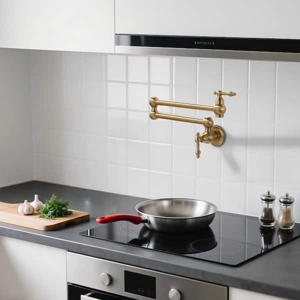 Wall Mounted Pot Filler with Level Handle in Gold