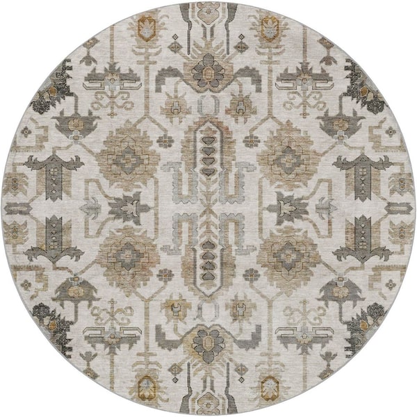 Dream Shag Premium Machine Washable Abstract ADS697 Ivory 8 ft. x 8 ft. Round Rug