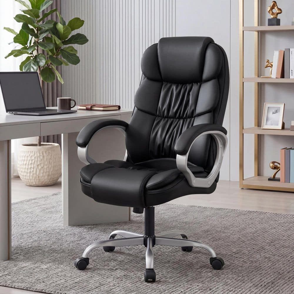 High Back PU Leather Ergonomic Executive Chair, Office Chair in Black with Lumbar Support