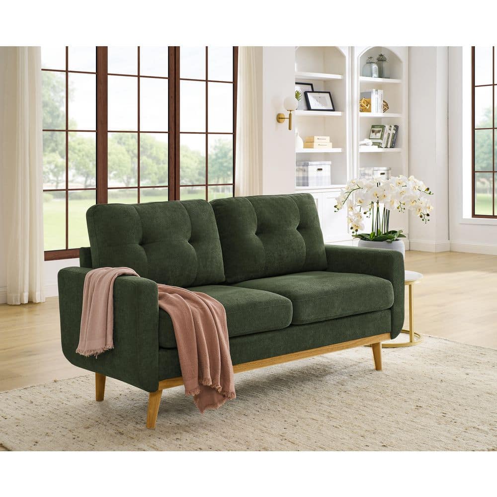 Mandy Mid-Century Modern 67.7 in. Polyester Rectangle Tufted Loveseat Sofa in Antique Green