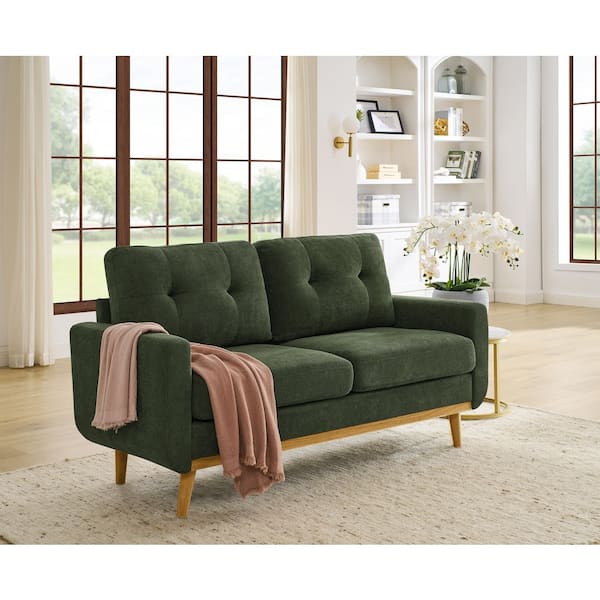Mandy Mid-Century Modern 67.7 in. Polyester Rectangle Tufted Loveseat Sofa in Antique Green