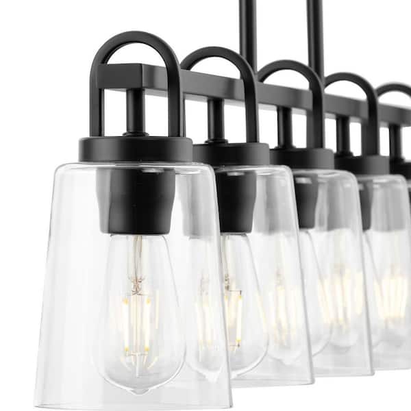 Progress Lighting Huntscroft Collection 34 in. 5-Light Matte Black Island Linear Chandelier for Bar, Kitchen and Dining Room