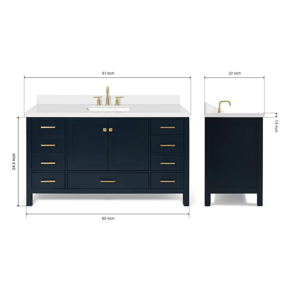Midnight Blue Hardwood Freestanding Vanity with Quartz Top