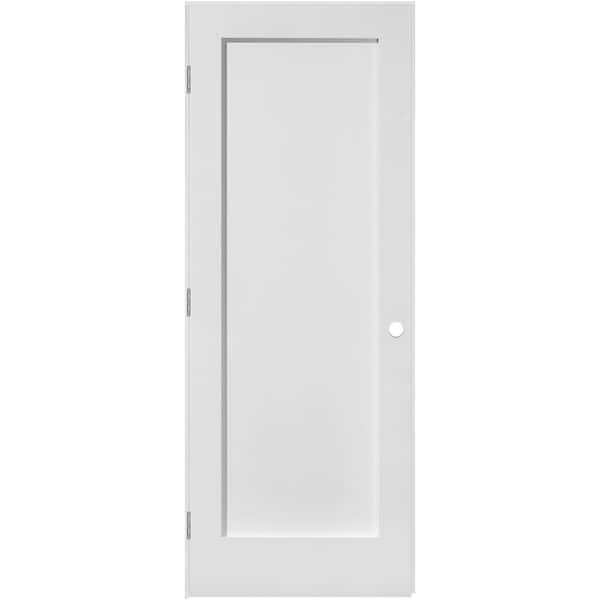 Masonite 28 in. x 80 in. 1 Panel MDF Series Right-Handed Solid Core White Primed Composite Single Prehung Interior Door