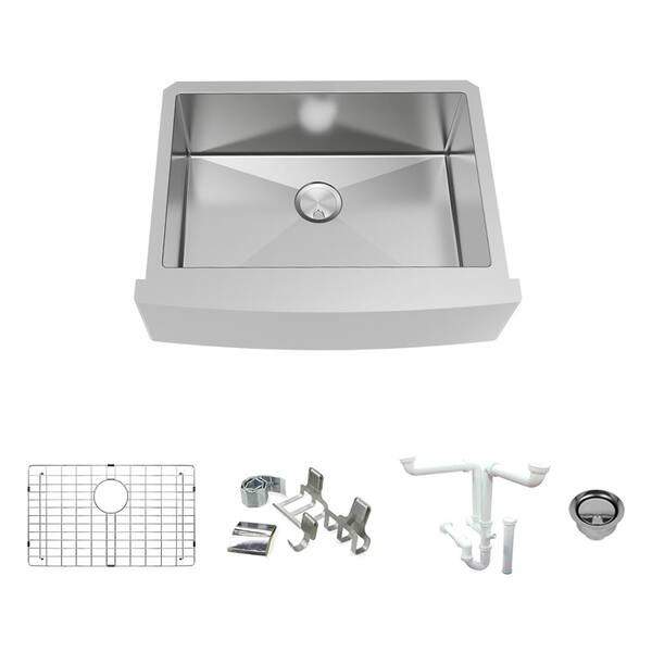 29.5" Commercial Kitchen Sink With Water Tube Container Stainless Steel Handmade