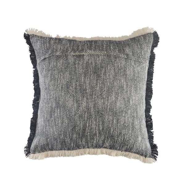 Unbranded Lyra Dark Blue / White Fringed Solid Cozy Poly Fill 20 in. x 20 in. Indoor Throw Pillow