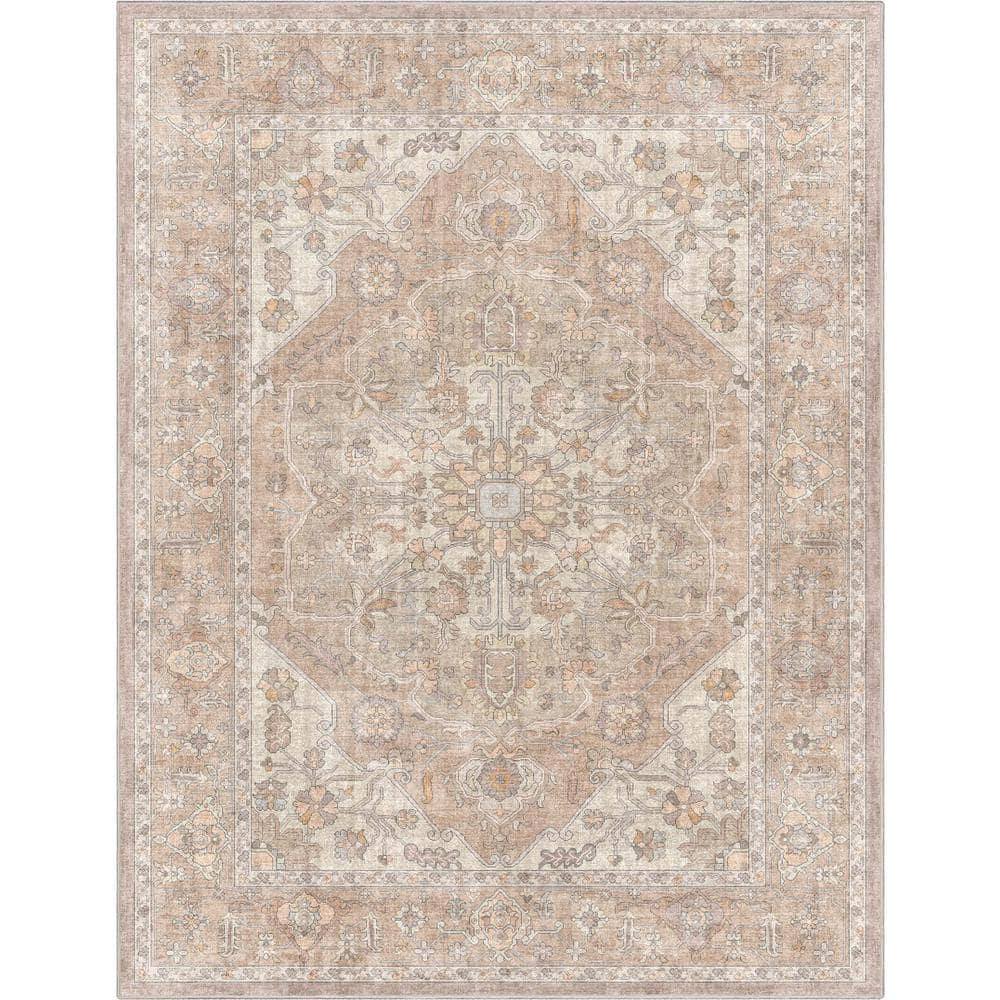 Beige Persian-Inspired Chenille 7'7" x 9'10" Area Rug