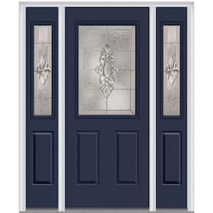 64.5 in. x 81.75 in. Heirlooms Left-Hand Inswing 1/2-Lite Decorative Painted Steel Prehung Front Door with Sidelites