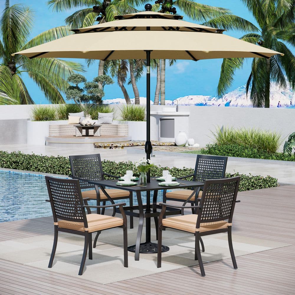 6-Piece Metal Patio Outdoor Dining Set with Umbrella and Metal Chairs with Beige Cushions price history on PriceWatchPro