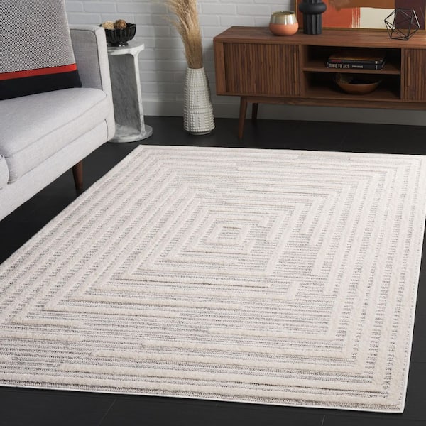Elmhurst 5 ft. x 8 ft. Ivory/Gray High-Low Geometric Striped Area Rug