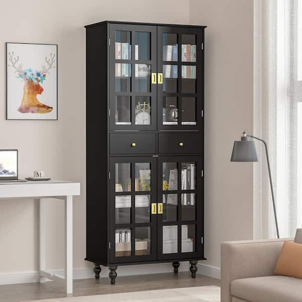 FUFU&GAGA 72.4 in. H Wood Storage Display Cabinet With Drawers and ...