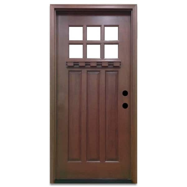 Steves & Sons 32 in. x 80 in. Craftsman 6 Lite Stained Mahogany Wood Prehung Front Door