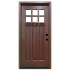 32 in. x 80 in. Craftsman 6 Lite Stained Mahogany Wood Prehung Front Door