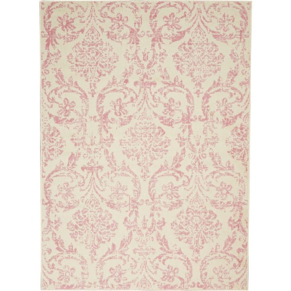 Jubilant Ivory/Pink 5 ft. x 7 ft. Persian Vintage Area Rug