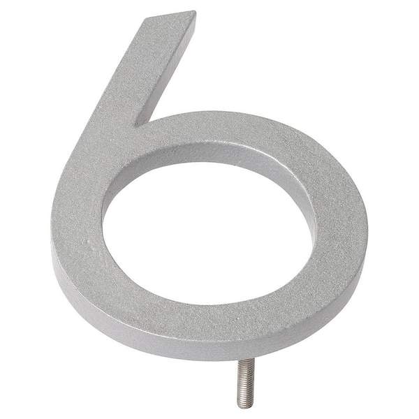 4 in. Silver Aluminum Floating or Flat Modern House Number 6