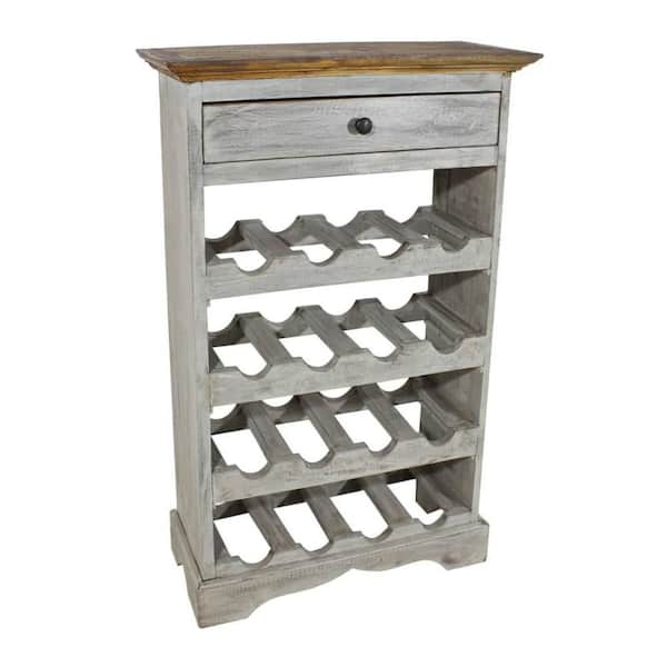 Benjara 16-Bottle Gray and Brown Wood Floor Wine Rack
