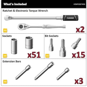 3/8 in. Drive Mechanics Tool Set with 3/8 in. Drive 10-100 ft./lbs. Electronic Torque Wrench (71-Piece)