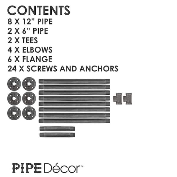 1/2 in. x 11.75 in. D x 22 in. H Black Steel Pipe Wall Mounted 2-Tier Shelf Kit 1/2 in. x 11.75 in. D x 22 in. H Black Steel Pipe Wall Mounted 2-Tier Shelf Kit