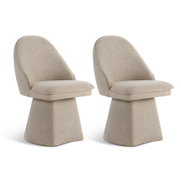 Spruce & Spring Cora Khaki Fabric Upholstered Swivel Modern Dining Chair with Wood Frame for Diningroom Livingroom (Set of 2)