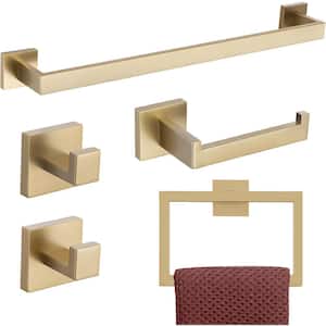 23.6 in. Wall Mounted, Towel Bar in Brushed Gold, 5-Piece