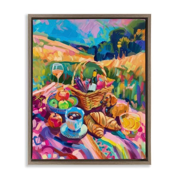 Stupell Industries Bright Impressionist Picnic by LSR Design Studio Brown Floater Frame Food Graphic Art Print 21 in. x 17 in.
