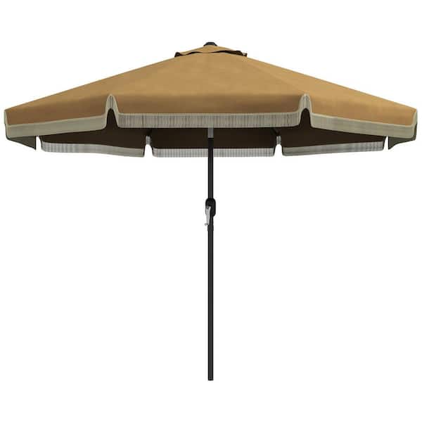 Huluwat 9 ft. Patio Market Umbrella with Push Button Tilt, Crank, Tassles and 8 Ribs in Tan