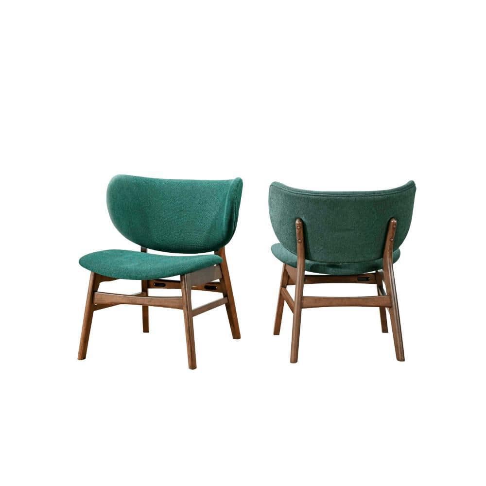 Isina Walnut Brown and Green Velvet Full back Dining Side Chair