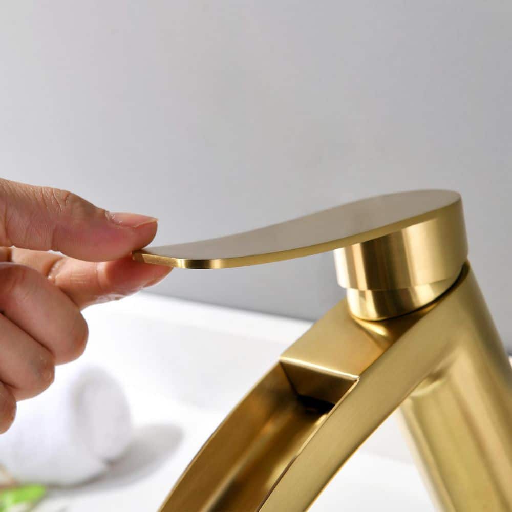 Brushed Gold Single Handle Waterfall Bathroom Faucet with Deck Plate
