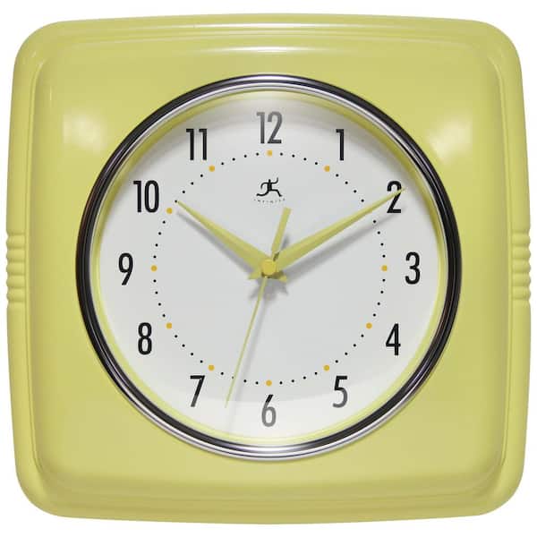 Infinity Instruments 9.25 in. Retro Square Yellow Resin Wall Clock